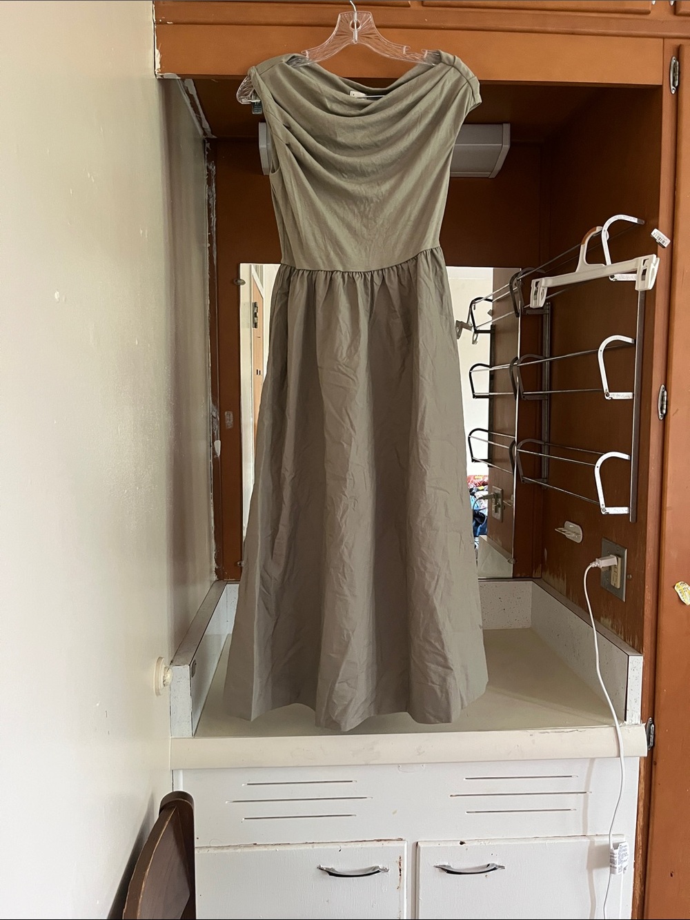 a new day Olive Green Midi Dress with Cowl Neck
